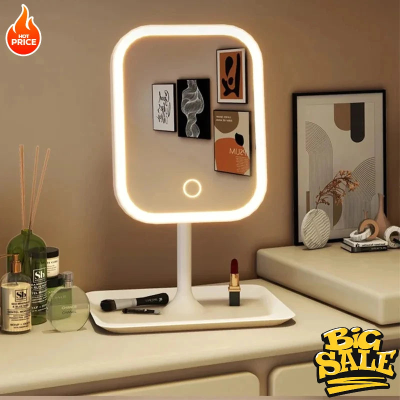 New  LED Modern Desktop Vanity Mirror, Portable 3 Color Light LED Makeup Mirror Touching Mirror Women Bedroom Dressing Mirror