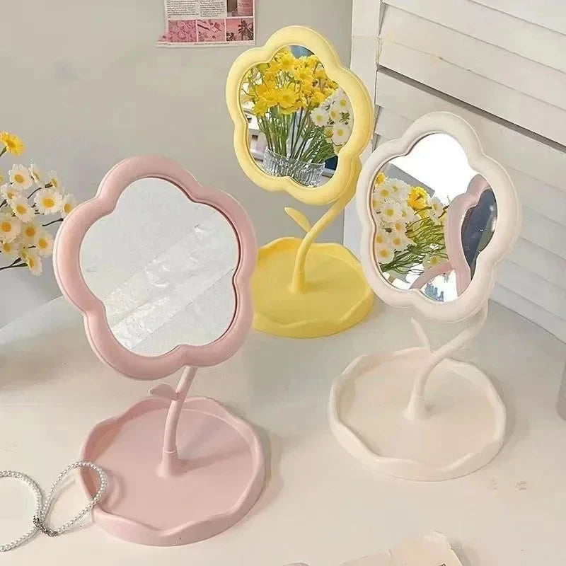 Makeup Dressing Mirror, Floral Pattern, Office Dormitory Decoration, High-end Style, Bedroom Home Supplies