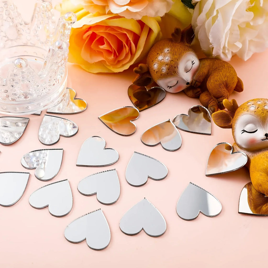 100pcs Acrylic Mirror Circle Square Wall Sticker Bedroom Wedding Decoration Heart Shaped Raindrops Art Wall Decals Home Decor