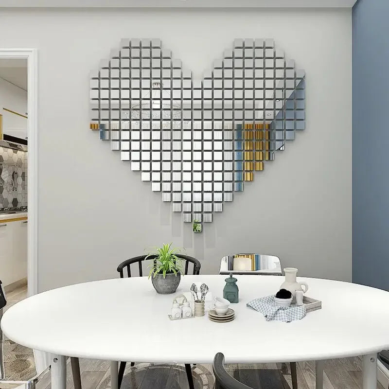 100pcs Acrylic Mirror Circle Square Wall Sticker Bedroom Wedding Decoration Heart Shaped Raindrops Art Wall Decals Home Decor
