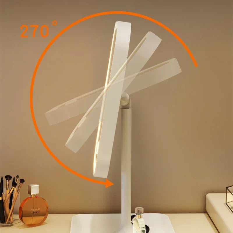 New  LED Modern Desktop Vanity Mirror, Portable 3 Color Light LED Makeup Mirror Touching Mirror Women Bedroom Dressing Mirror