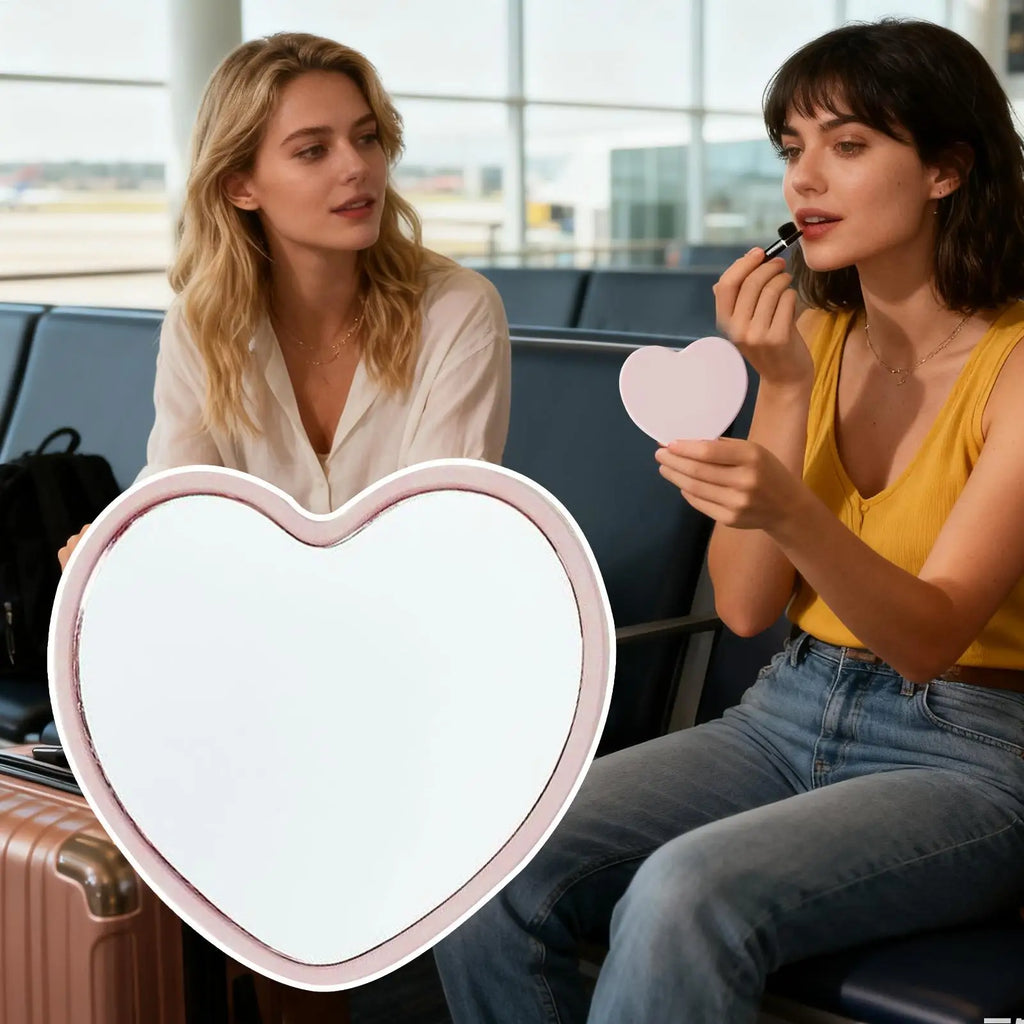 Cute Heart Shaped Travel Makeup Mirror Portable Waterproof Vanity Mirror with Suction Cup for Bathroom, Women Girls Teen, Gifts