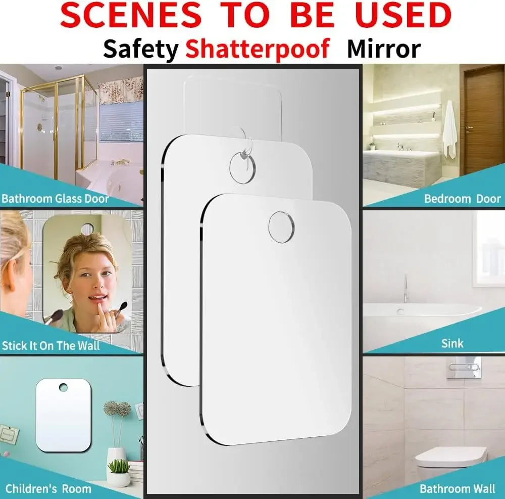 Acrylic Anti Fog Mirror Shower Shaving Fogless Mirror Washroom Travel Accessories For Women Makeup Man Shaving Bathroom Tools