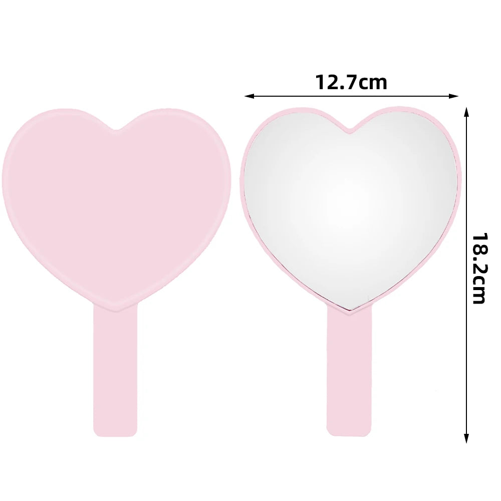 Custom Logo Personalized Heart Shape Handle Mirrors Pink Black White Hand Held Mirror Wig Specilist Lash Artist Makeup Tools