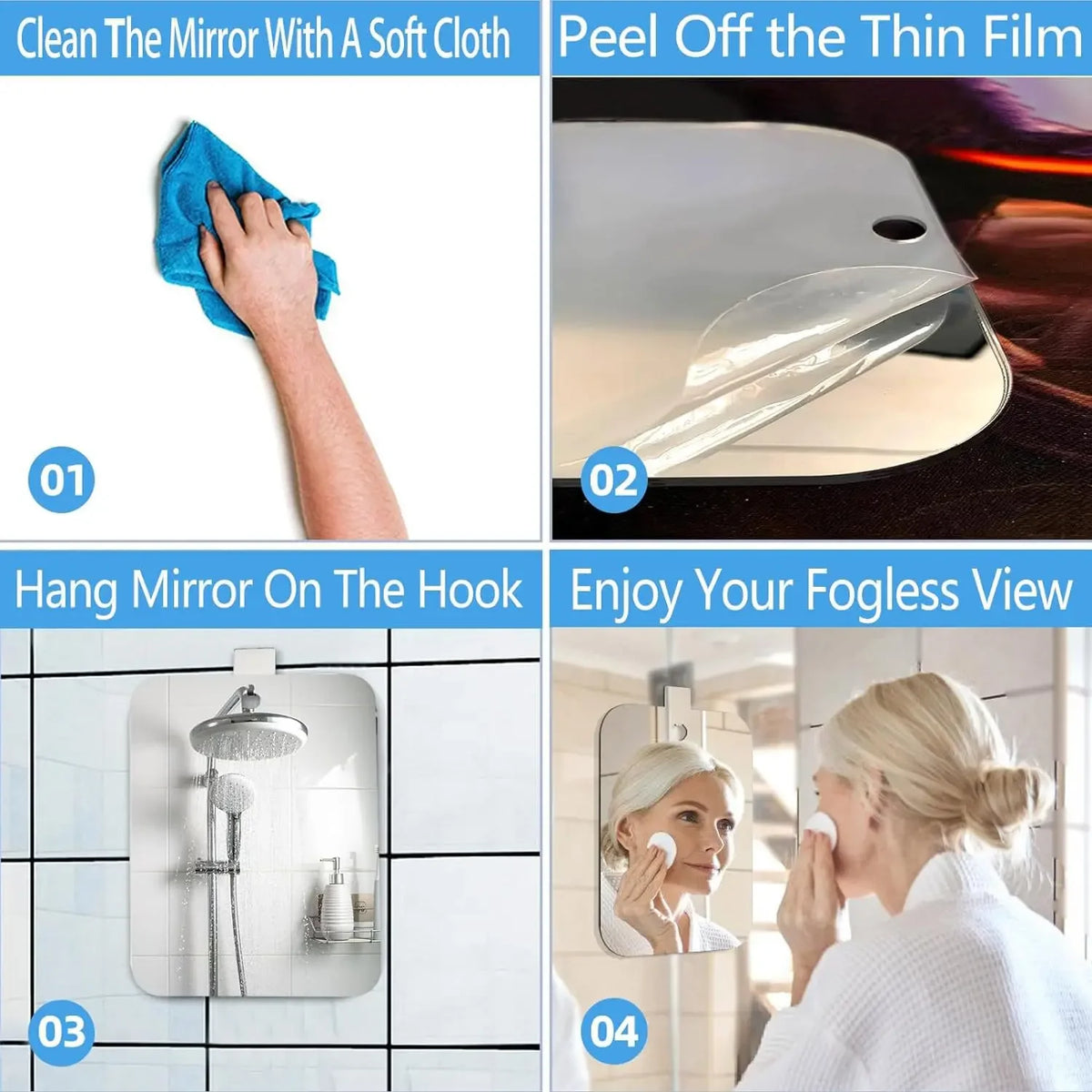 Acrylic Anti Fog Mirror Shower Shaving Fogless Mirror Washroom Travel Accessories For Women Makeup Man Shaving Bathroom Tools