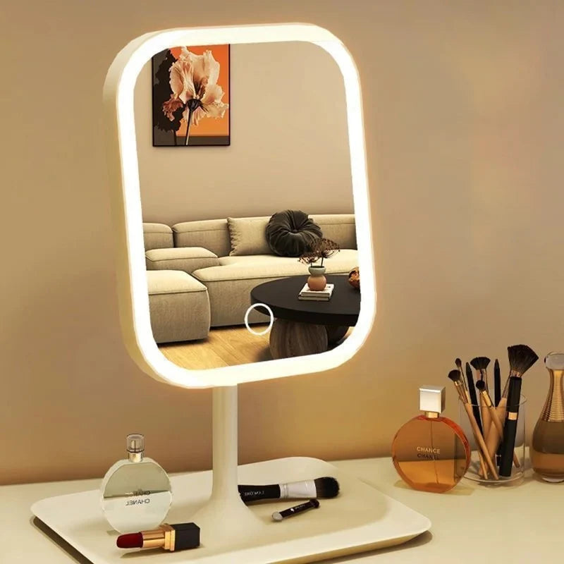 New  LED Modern Desktop Vanity Mirror, Portable 3 Color Light LED Makeup Mirror Touching Mirror Women Bedroom Dressing Mirror