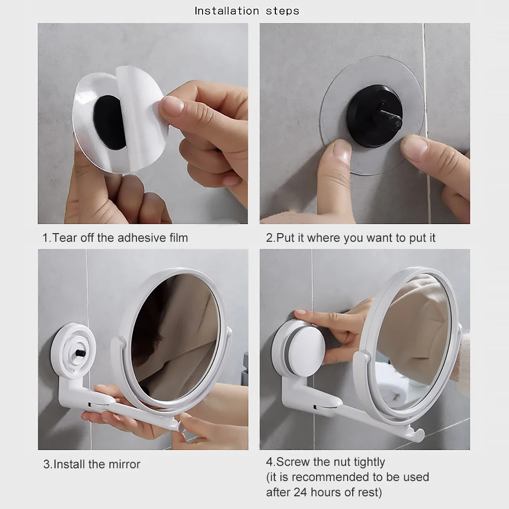 Wall Mirror Folding Arm Extend Bathroom Mirror Without Drill Swivel Bathroom Mirror Suction Arm Double Side Cosmetic Makeup