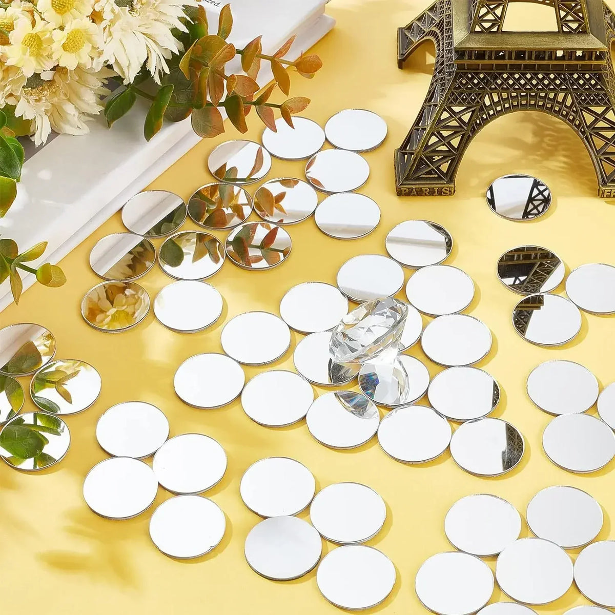 100pcs Acrylic Mirror Circle Square Wall Sticker Bedroom Wedding Decoration Heart Shaped Raindrops Art Wall Decals Home Decor