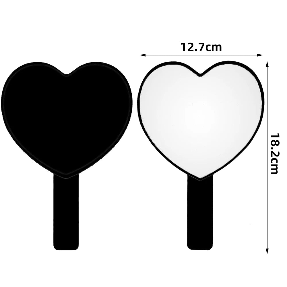 Custom Logo Personalized Heart Shape Handle Mirrors Pink Black White Hand Held Mirror Wig Specilist Lash Artist Makeup Tools