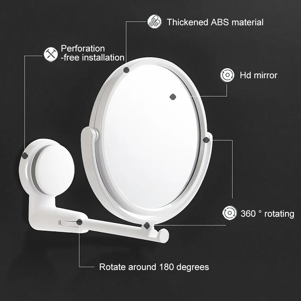 Wall Mirror Folding Arm Extend Bathroom Mirror Without Drill Swivel Bathroom Mirror Suction Arm Double Side Cosmetic Makeup