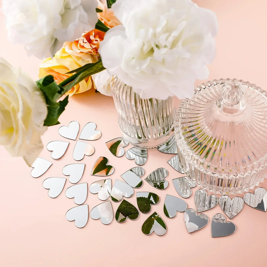 100pcs Acrylic Mirror Circle Square Wall Sticker Bedroom Wedding Decoration Heart Shaped Raindrops Art Wall Decals Home Decor