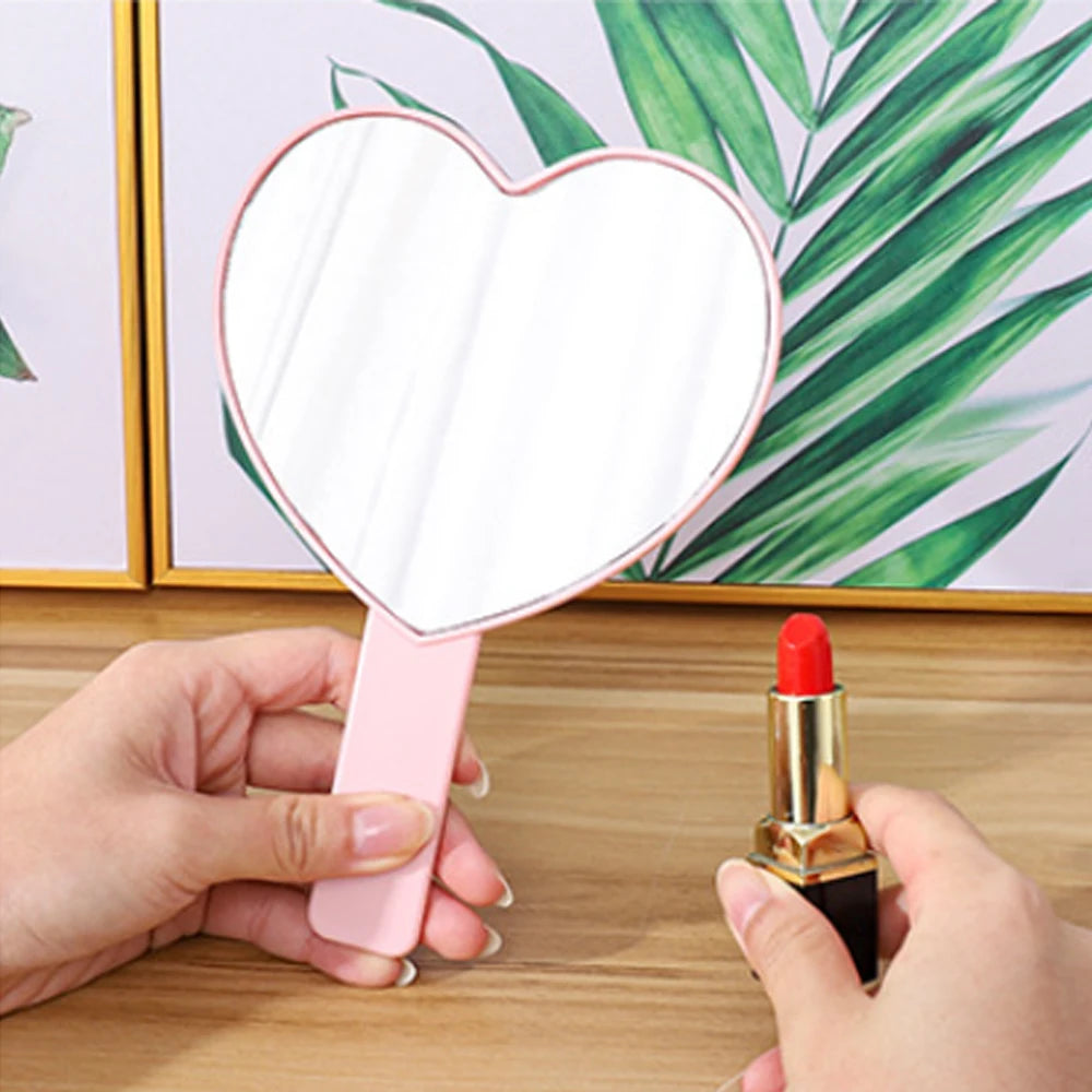 Custom Logo Personalized Heart Shape Handle Mirrors Pink Black White Hand Held Mirror Wig Specilist Lash Artist Makeup Tools